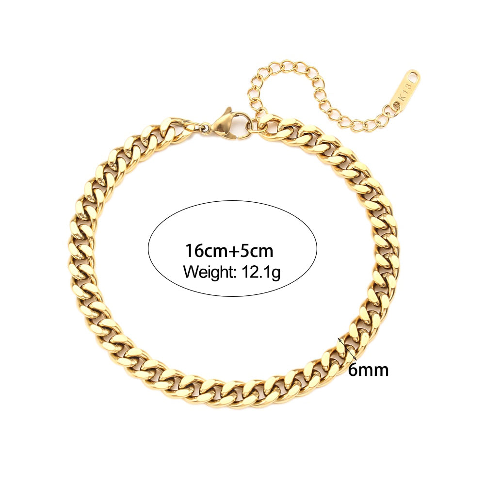 18k Gold Stainless Steel Cuban Rope Tennis Link No Fade Street Style Braclets