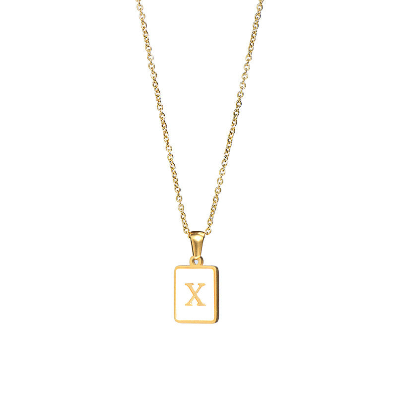 18k Gold Over Stainless Steel Mother of Pearl Shell Tarnish Free Initial Necklace