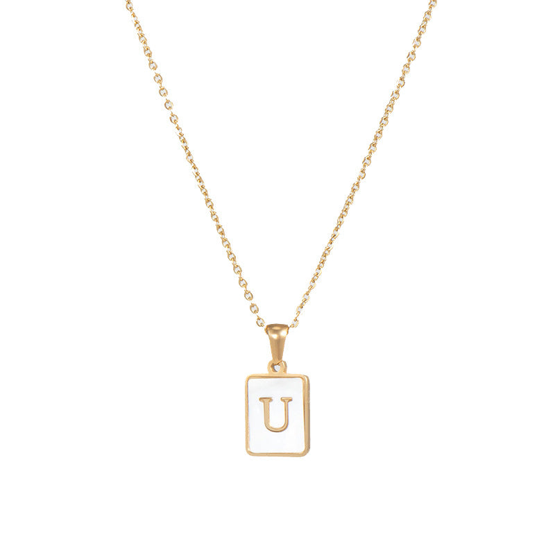 18k Gold Over Stainless Steel Mother of Pearl Shell Tarnish Free Initial Necklace
