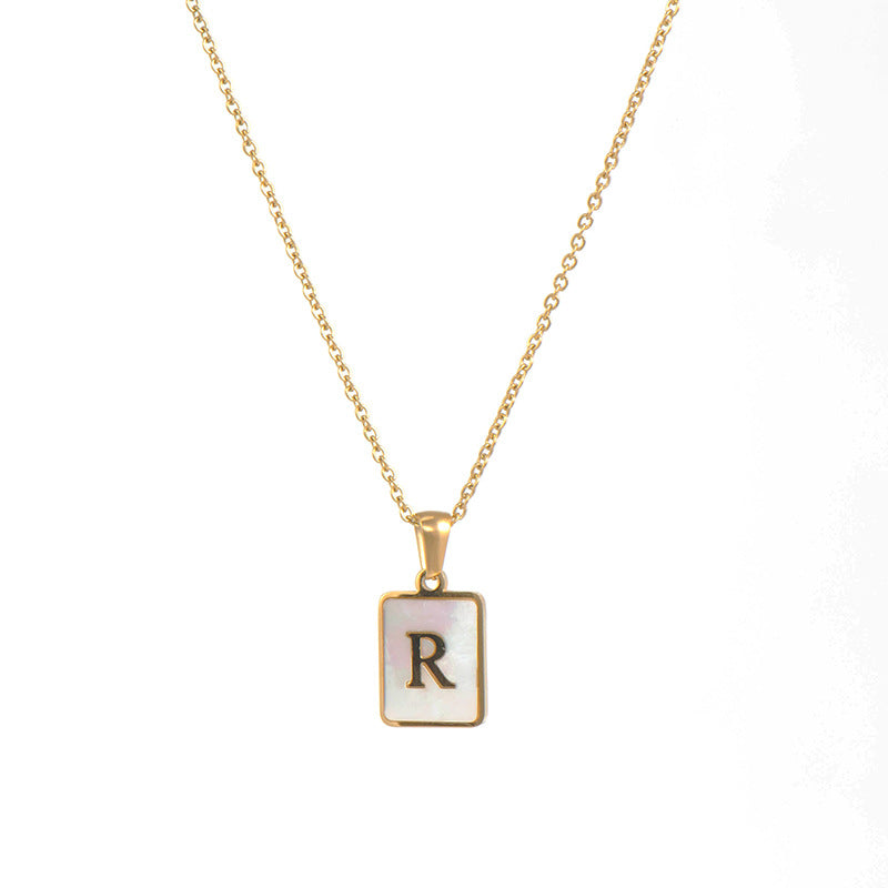 18k Gold Over Stainless Steel Mother of Pearl Shell Tarnish Free Initial Necklace