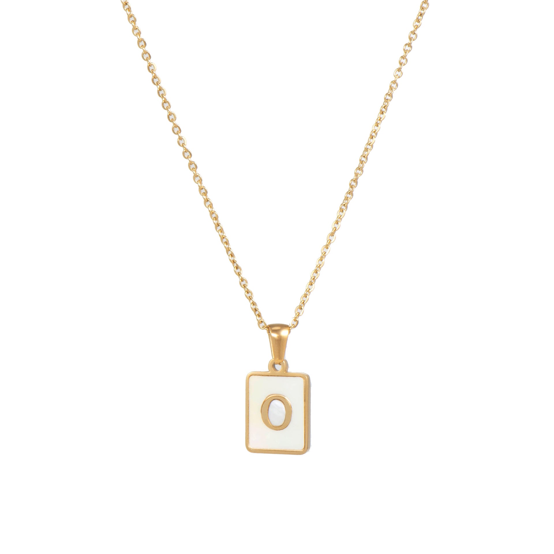18k Gold Over Stainless Steel Mother of Pearl Shell Tarnish Free Initial Necklace