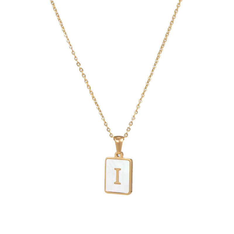 18k Gold Over Stainless Steel Mother of Pearl Shell Tarnish Free Initial Necklace