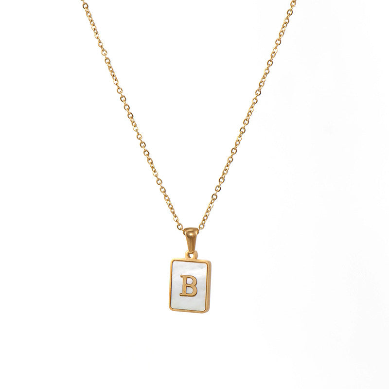 18k Gold Over Stainless Steel Mother of Pearl Shell Tarnish Free Initial Necklace