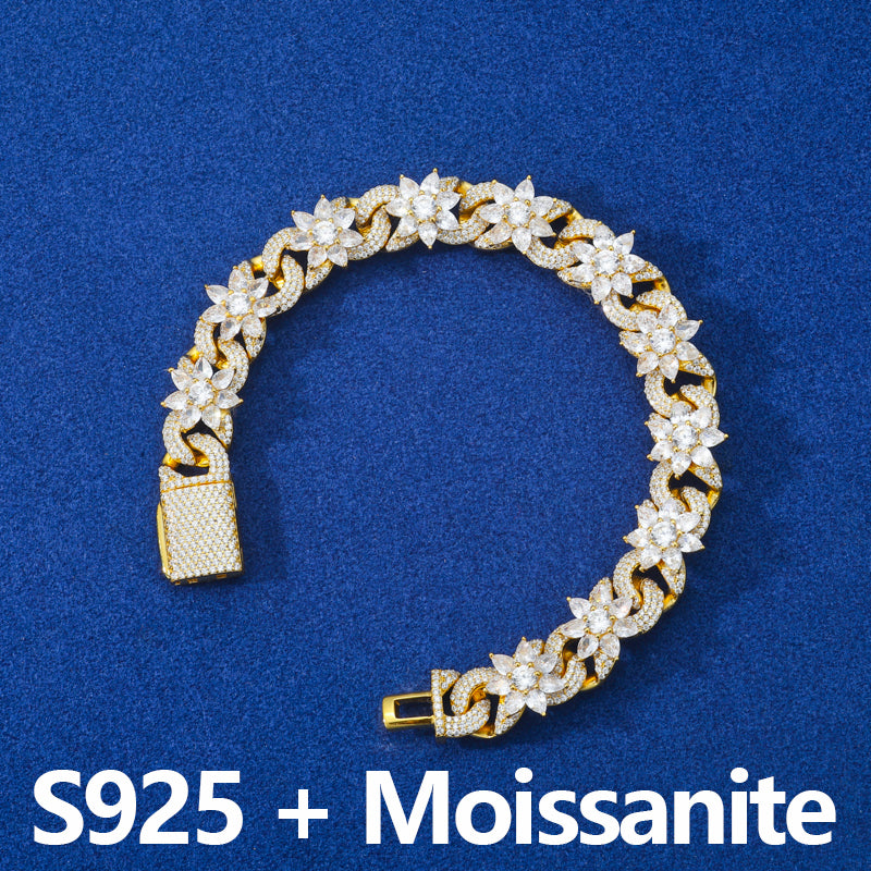 Cuban Flower | Solid Sterling Silver Infinity Cuban Link Moissanite Diamond Bracelet