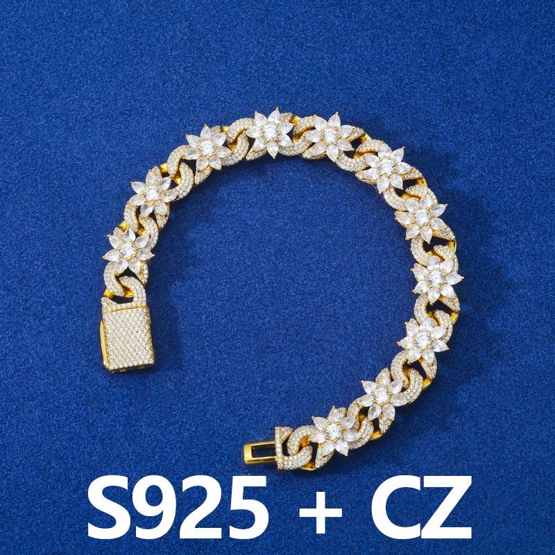 Cuban Flower | Solid Sterling Silver Infinity Cuban Link Moissanite Diamond Bracelet