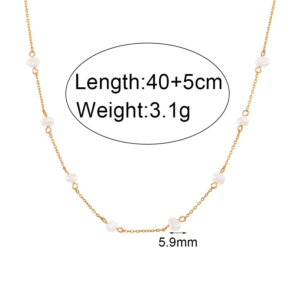 Ladies Anti-allergy 18k Gold Over Stainless Steel Freshwater Pearl Chain Necklace Bracelets Set
