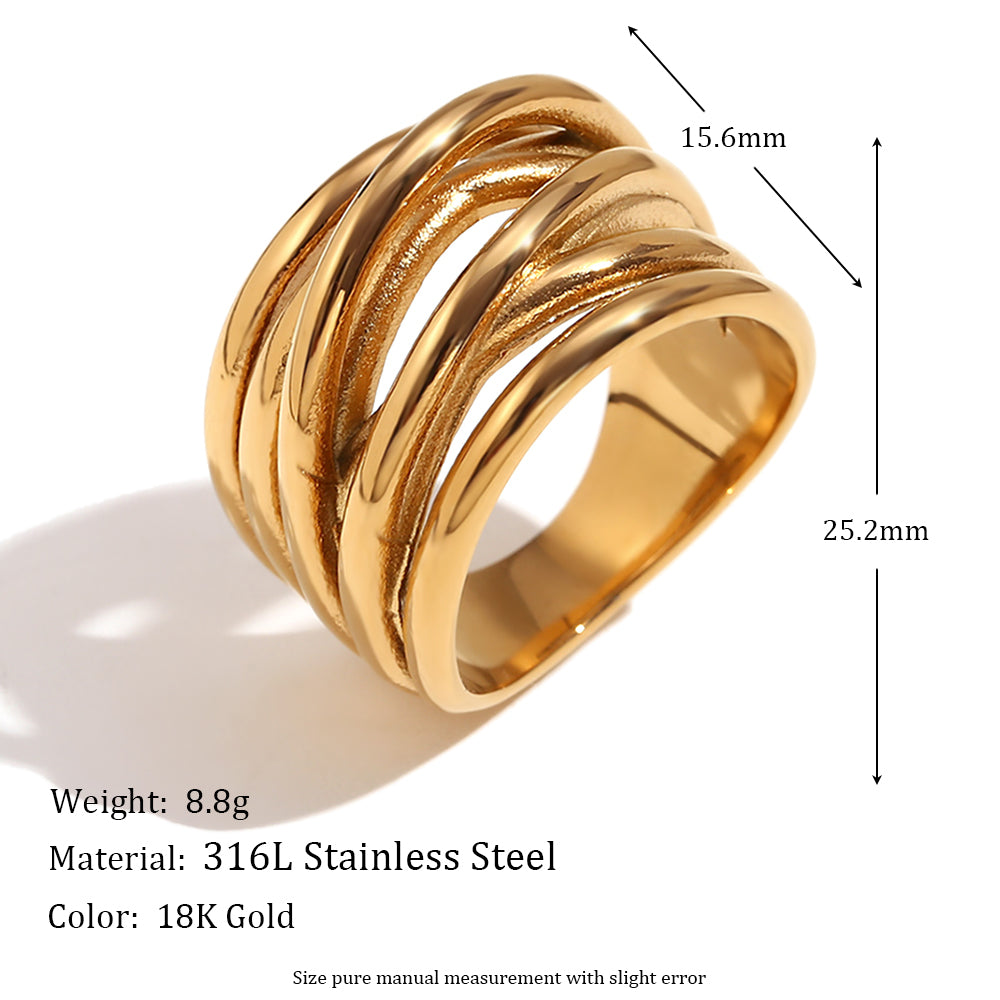 Ladies 18k Gold Silver No Fade Stainless Steel Irregular Woven Winding Waterproof Rings