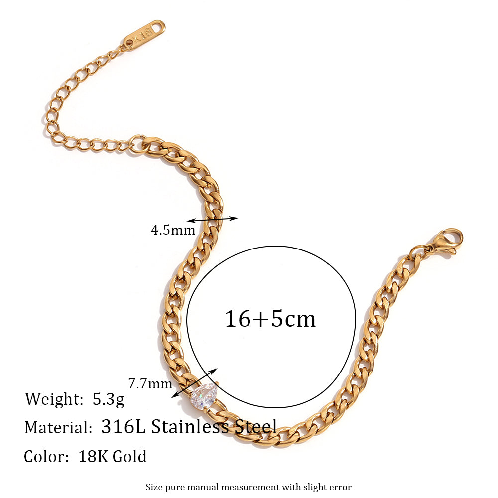 Ladies 18k Gold No Fade Stainless Steel Waterproof Center Stone Bracelet