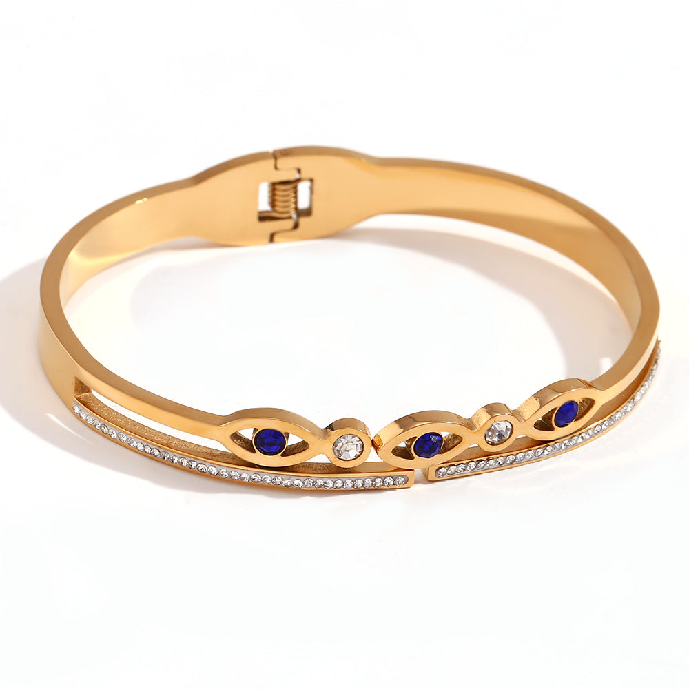 Ladies Waterproof 18k Gold Stainless Steel Shell Demon Eye Blue Eyes Hollow CZ Bracelets