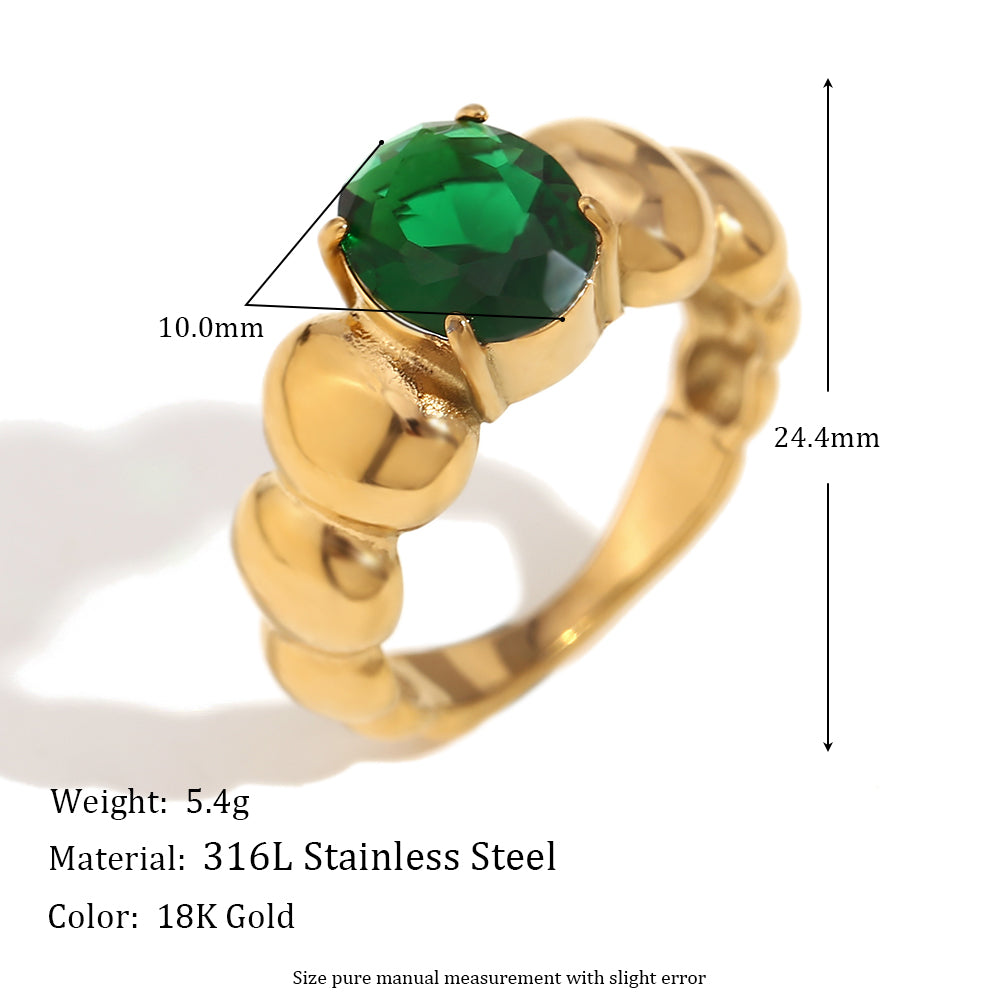 Ladies 18k Gold 316L No Fade Stainless Steel CZ Stone Round Bubble Rings