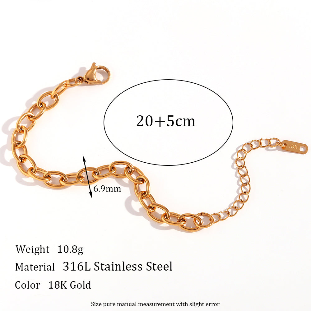 Women's 18K Gold Tarnish Free Silver Stainless Steel 7mm Oval O Link Chunky Chain Necklace