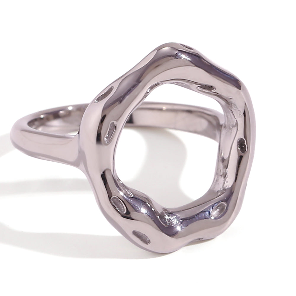 Ladies 18k Gold Silver Tarnish Free Hollow Circle Personality Conversation Starter Rings