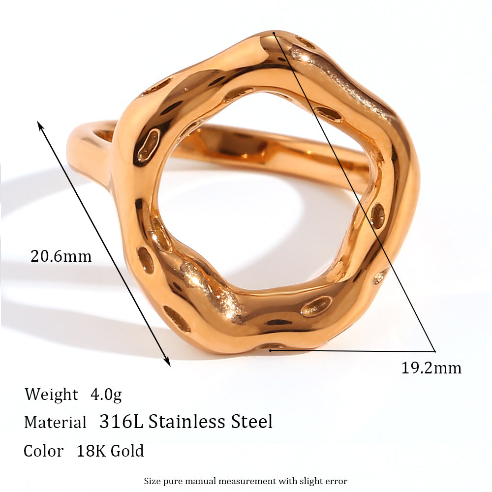 Ladies 18k Gold Silver Tarnish Free Hollow Circle Personality Conversation Starter Rings
