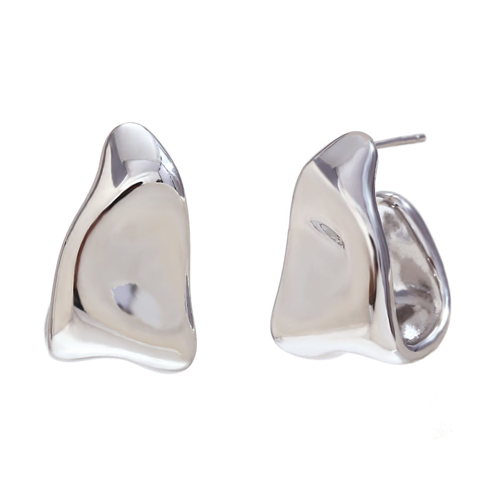 18k Gold Silver Waterproof Art Deco Abstract Shape Creole Stainless Steel Earrings