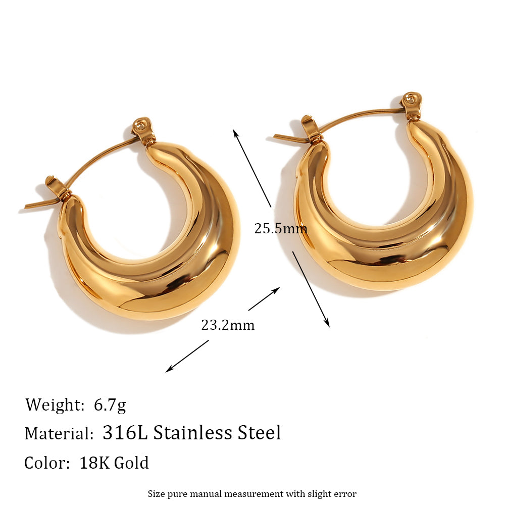 Ladies 18k Gold Silver Waterproof Stainless Steel Hollow Thick U-shaped Hoop Earrings