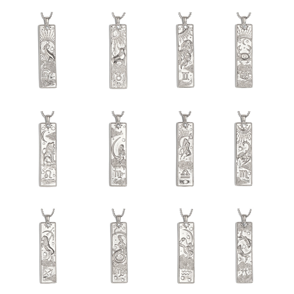 Ladies 18k Gold Waterproof Stainless Steel Rectangle Shape 12 Constellation Pendant Necklace