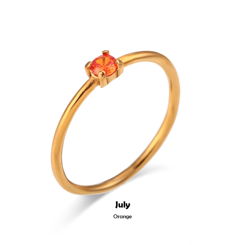 Ladies 18k Gold Stainless Steel Waterproof 12 Months Constellation CZ Birthstone Rings