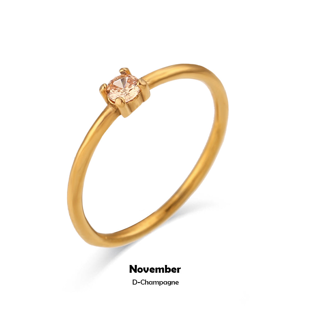 Ladies 18k Gold Stainless Steel Waterproof 12 Months Constellation CZ Birthstone Rings