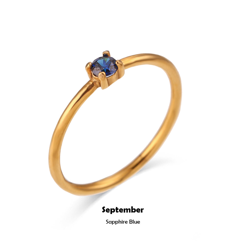 Ladies 18k Gold Stainless Steel Waterproof 12 Months Constellation CZ Birthstone Rings