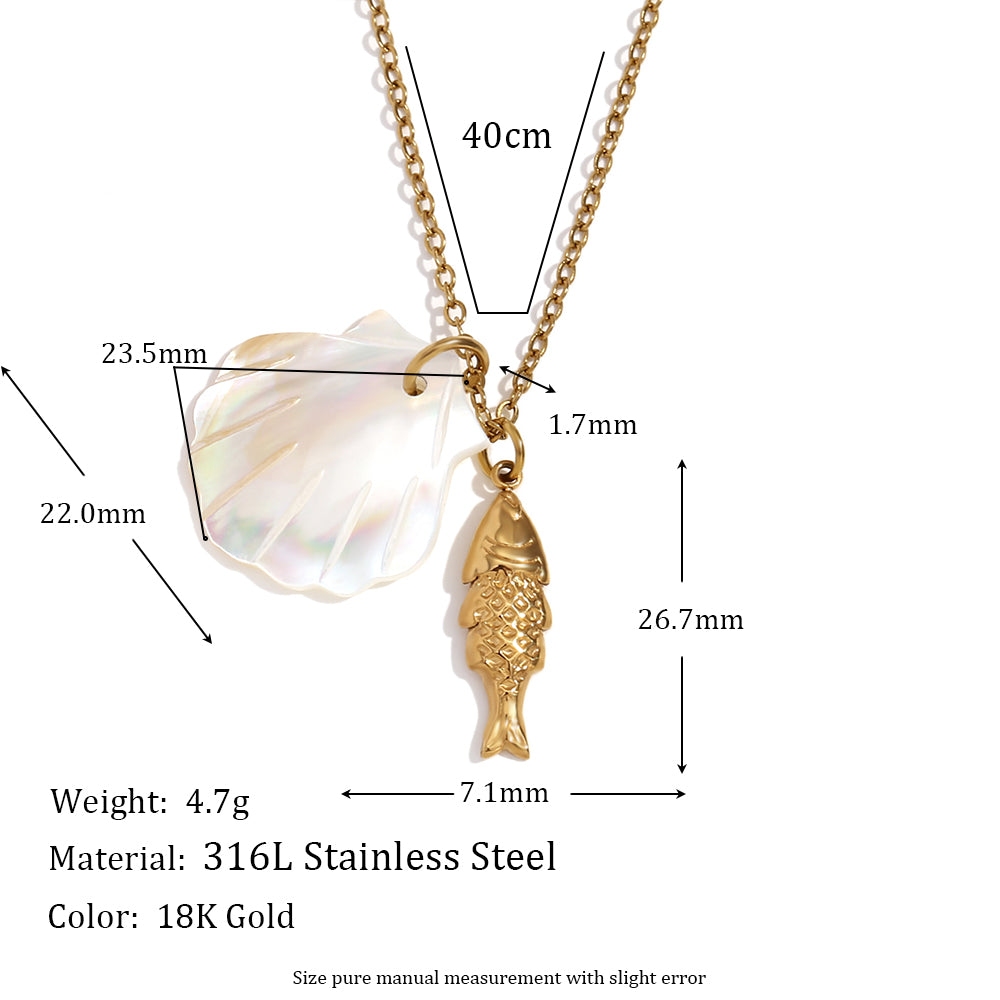 18k Gold Stainless Steel Waterproof Sea Animals Starfish Dolphin Mother Of Pearl Necklaces