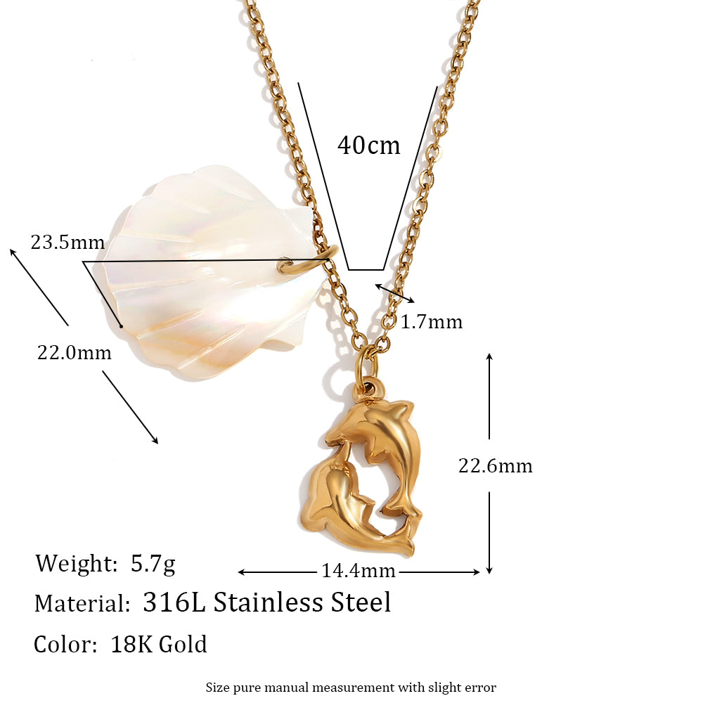 18k Gold Stainless Steel Waterproof Sea Animals Starfish Dolphin Mother Of Pearl Necklaces
