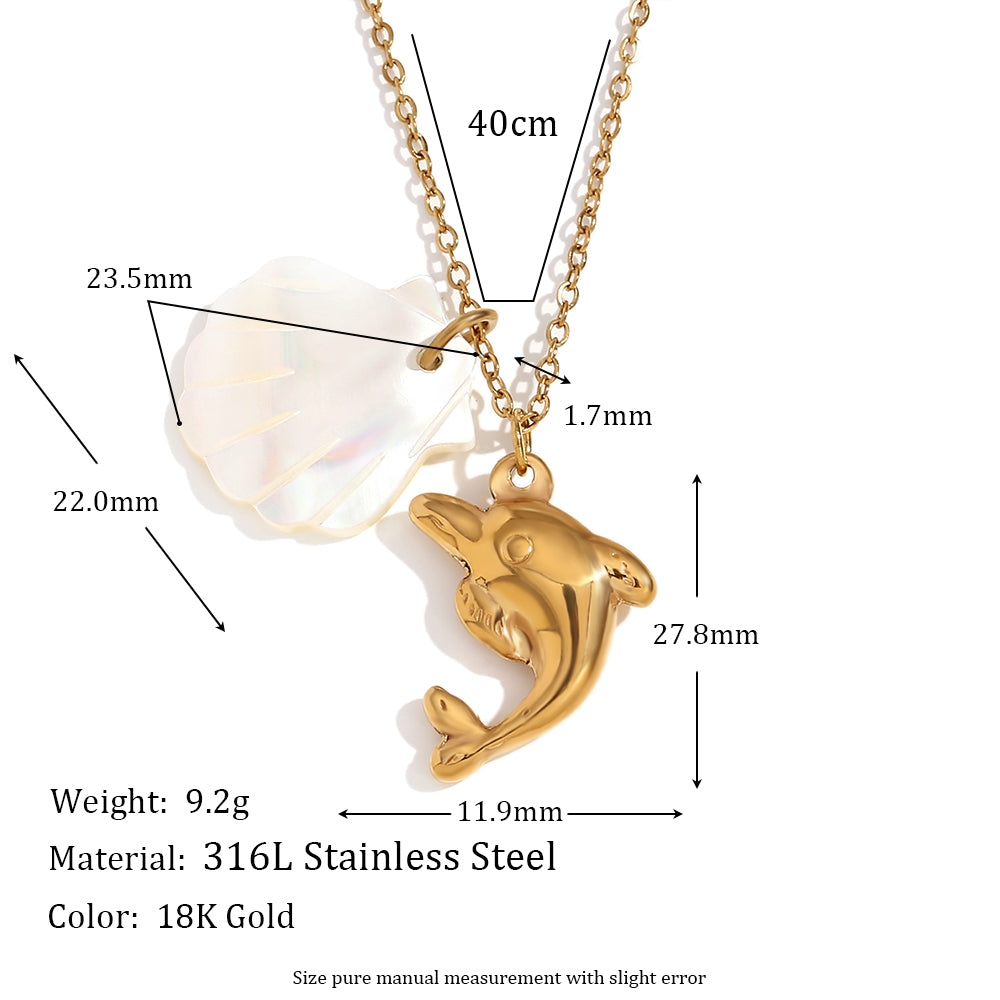 18k Gold Stainless Steel Waterproof Sea Animals Starfish Dolphin Mother Of Pearl Necklaces