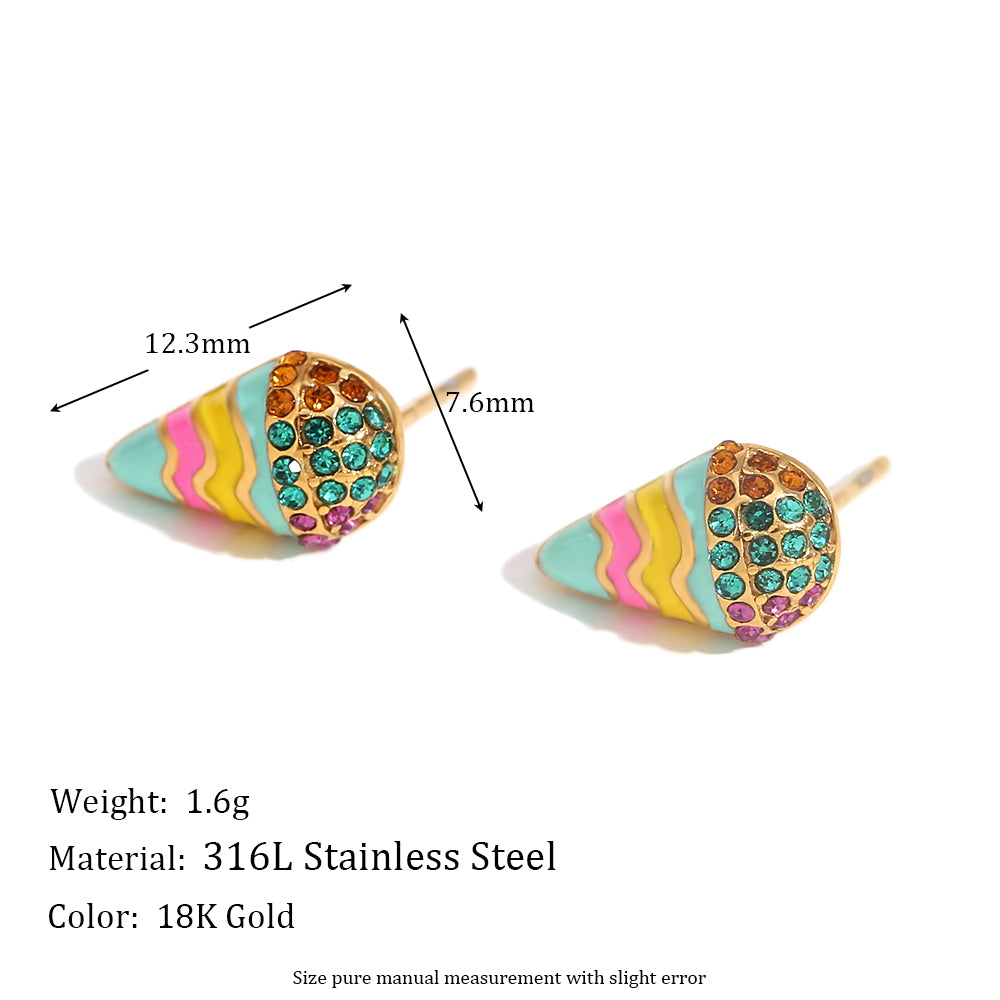 Ladies 18k Gold No Fade Summer Sweet Color Series Sandwich Pizza Ice Cream Earrings