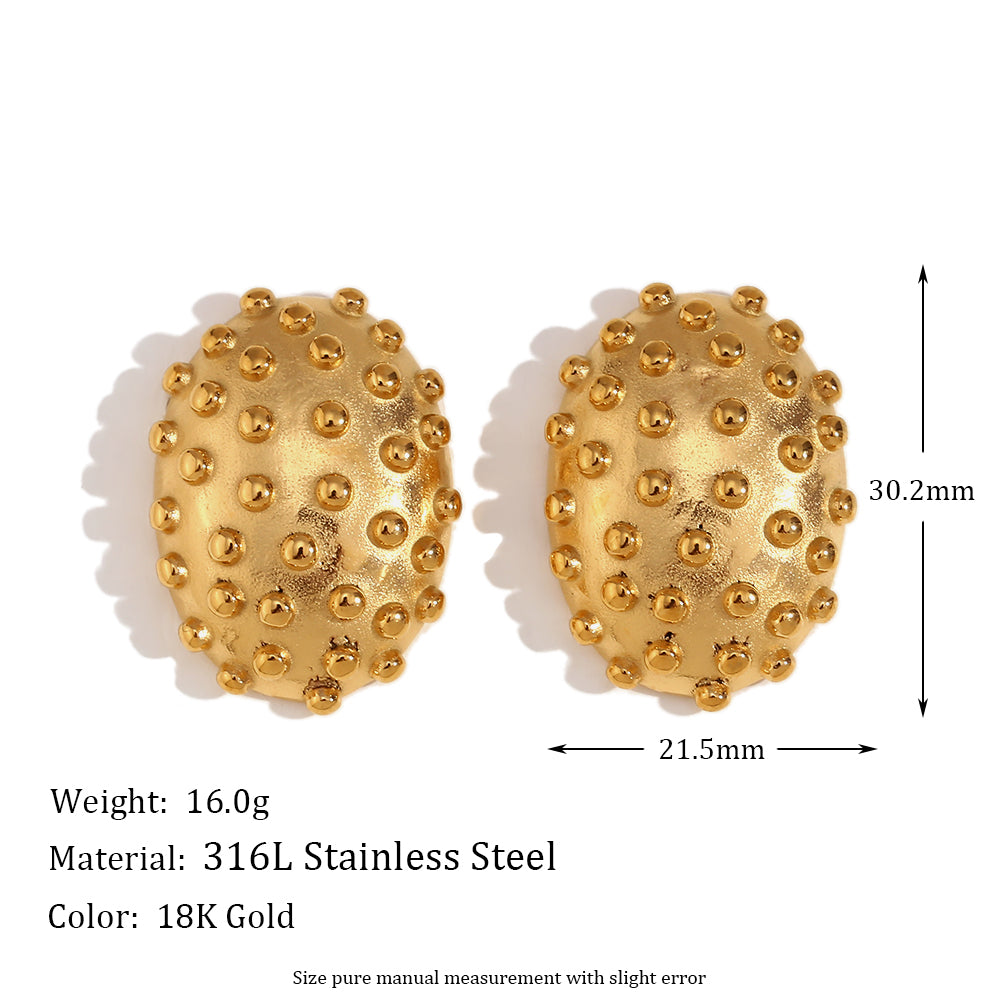 18k Gold Stainless Steel Waterproof Oval Cactus Small Hedgehog Whirlwind Earrings