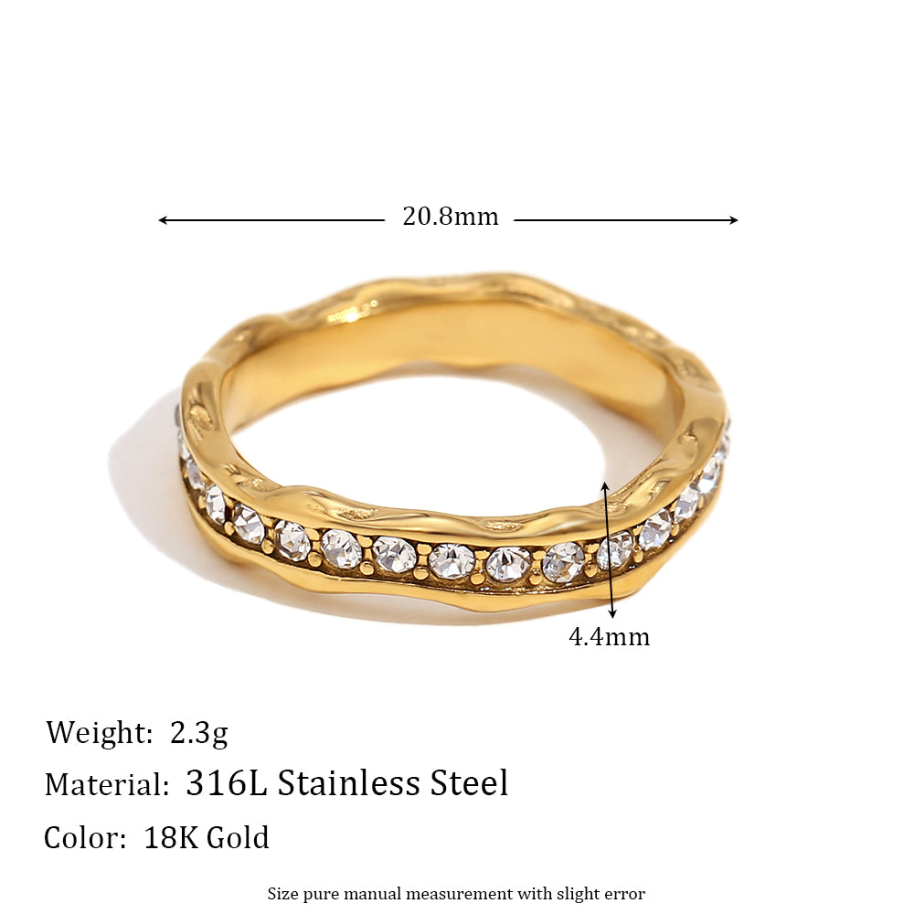 Women's  Irregular Wave Pattern CZ Stone 18k Gold Silver No Fade Waterproof Rings