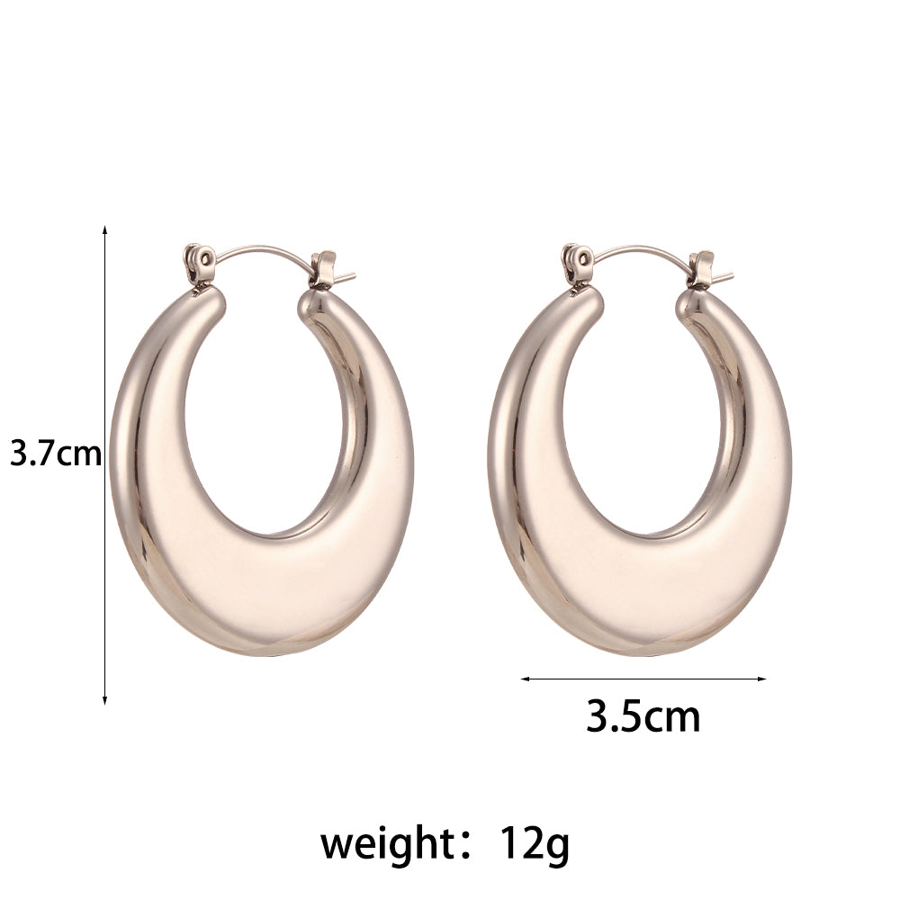 Ladies Silver No Fade Waterproof Stainless Steel Hollow Geometric Round Trapezoid Hoop Earrings