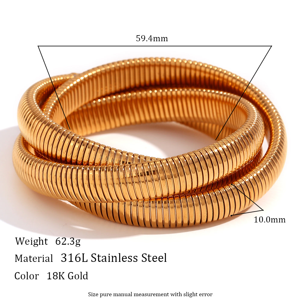 18k Gold Silver Waterproof Stainless Steel Mixed 3 Layers Wrapped Bangle Bracelets