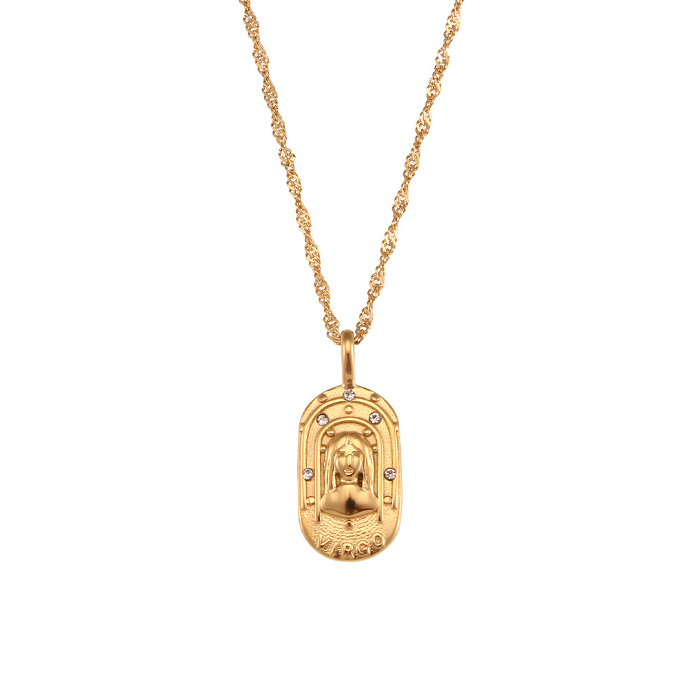 Ladies 18k Gold Waterproof Stainless Steel CZ Zodiac Sign Bling Pendant