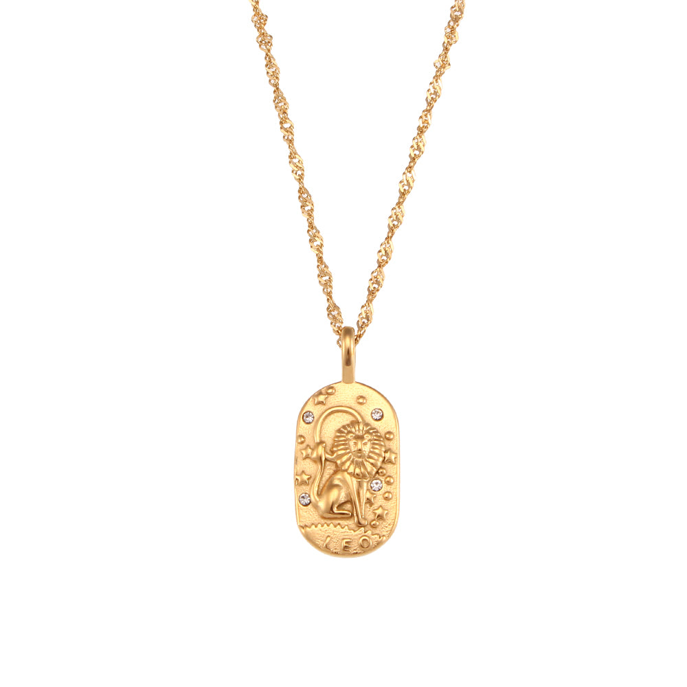Ladies 18k Gold Waterproof Stainless Steel CZ Zodiac Sign Bling Pendant