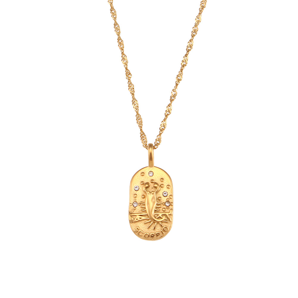 Ladies 18k Gold Waterproof Stainless Steel CZ Zodiac Sign Bling Pendant