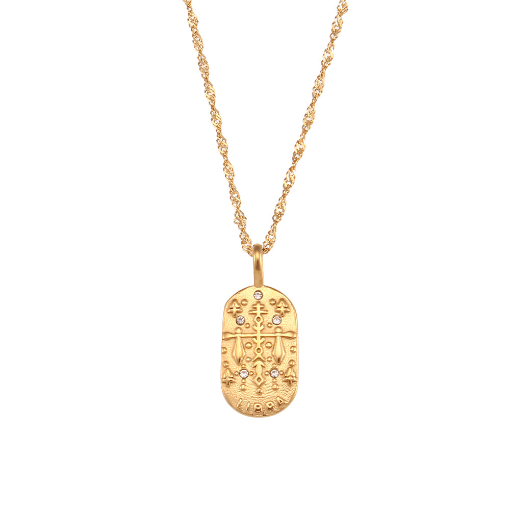 Ladies 18k Gold Waterproof Stainless Steel CZ Zodiac Sign Bling Pendant