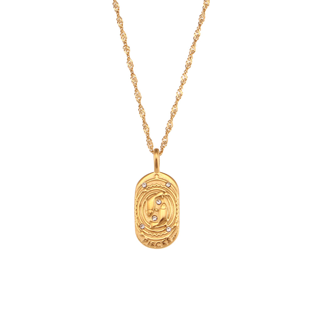 Ladies 18k Gold Waterproof Stainless Steel CZ Zodiac Sign Bling Pendant