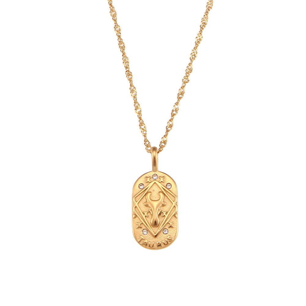Ladies 18k Gold Waterproof Stainless Steel CZ Zodiac Sign Bling Pendant