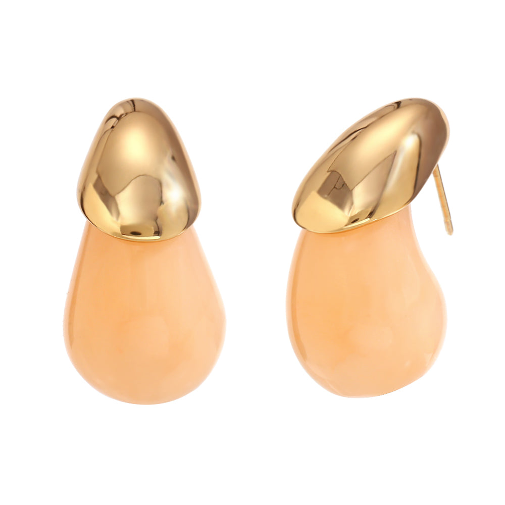 Ladies 18k Gold Waterproof Stainless Steel Summer Style Candy Colored Resin Drop Earrings