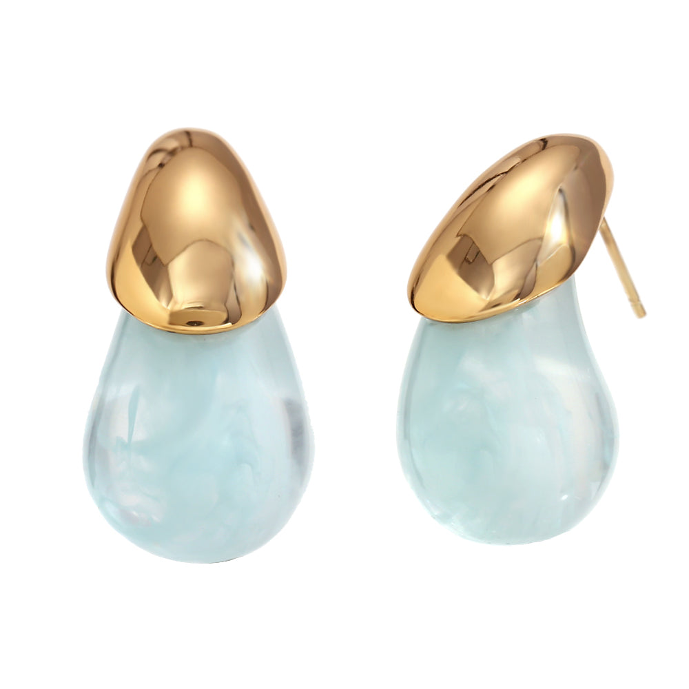 Ladies 18k Gold Waterproof Stainless Steel Summer Style Candy Colored Resin Drop Earrings