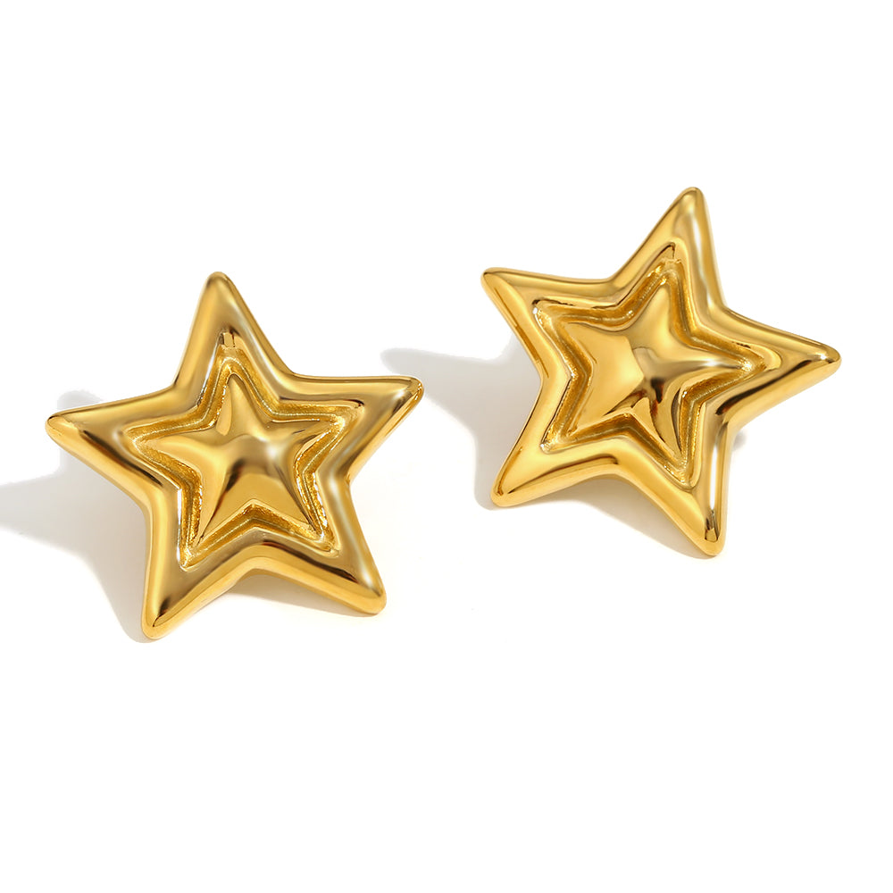 Women's 18k Gold Waterproof Mix Color Stainless Steel Star Stud Earrings