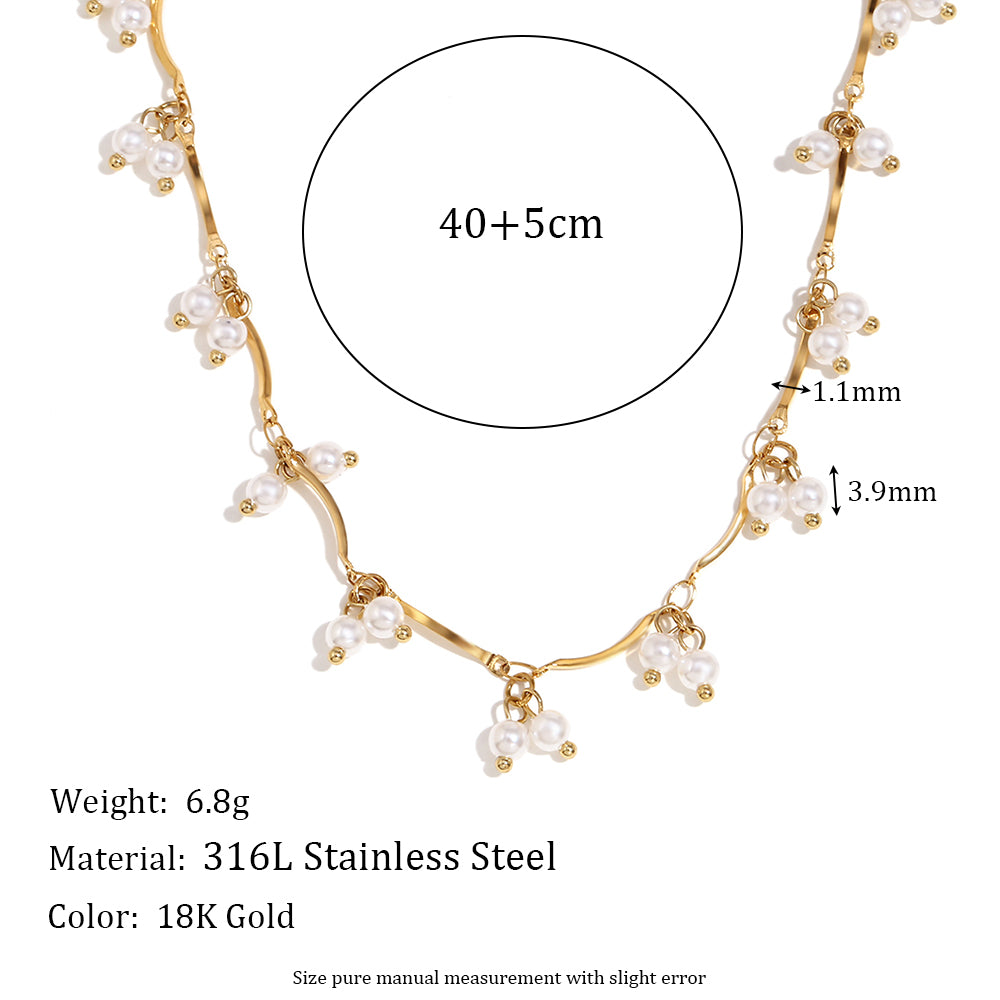 Women's 18k Gold Stainless Steel Waterproof Imitation Pearl Irregular Series Necklace