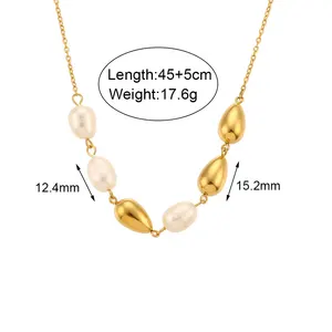 Women's 18k Gold Stainless Steel Waterproof Imitation Pearl Irregular Series Necklace