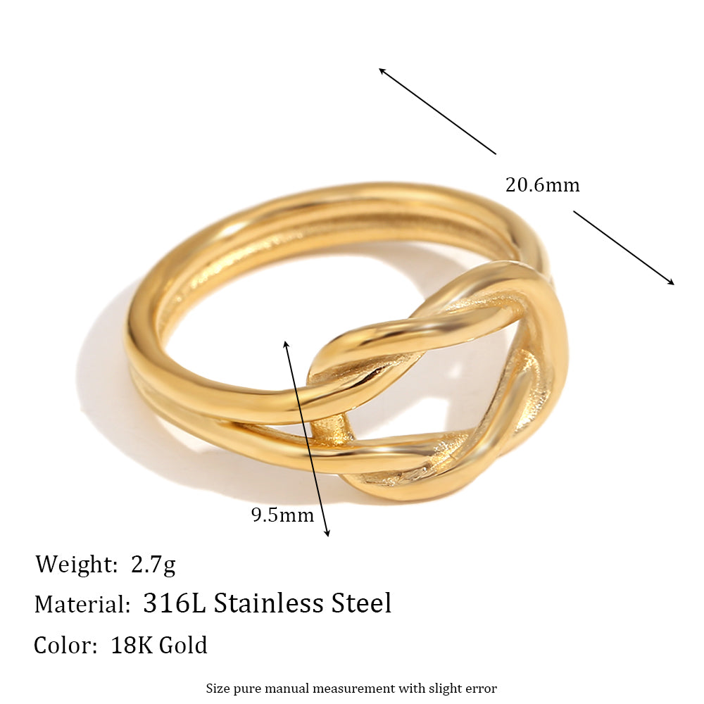 18k Gold Stainless Steel Flower Micro Inlaid Daisy Knot Double Layered Heart Rings