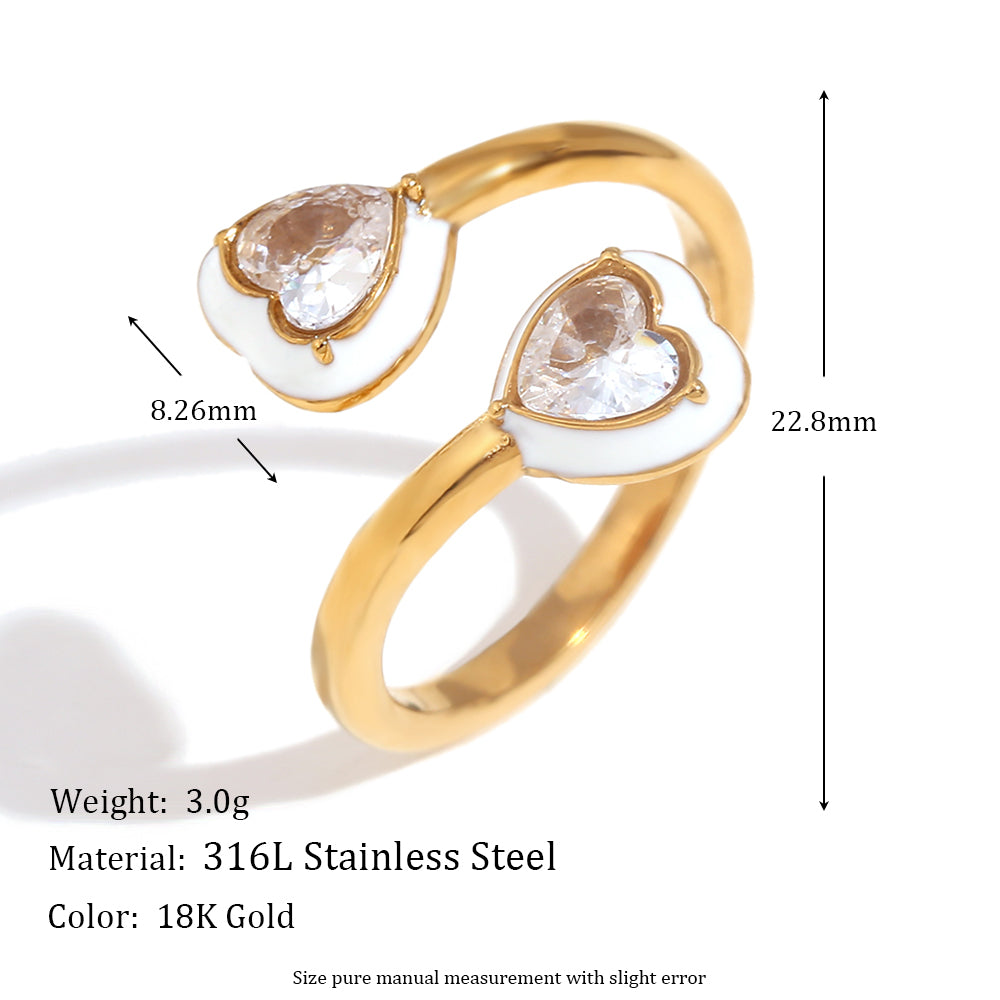 18k Gold Stainless Steel Flower Micro Inlaid Daisy Knot Double Layered Heart Rings