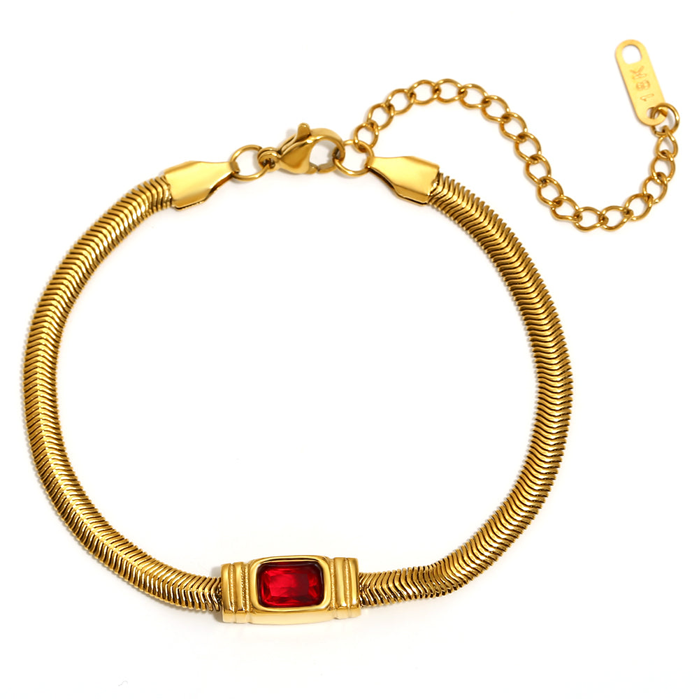 Women's 18k Gold Stainless Steel Waterproof Classic White/Red CZ Necklace Bracelet Set