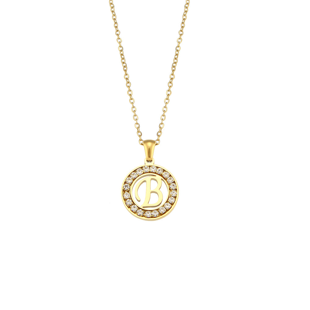 18k Gold Waterproof Hollow Round CZ Paved 26 Alphabet Initial Necklace