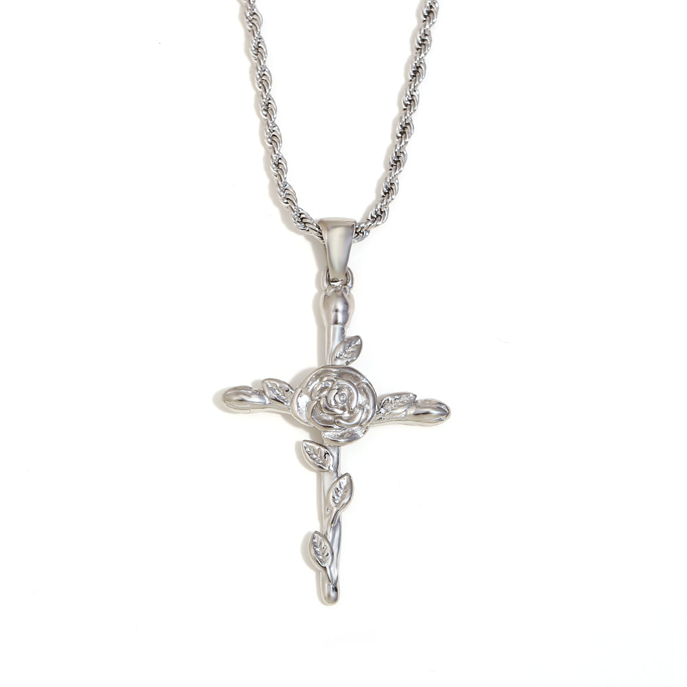 Women's 18k Gold Waterproof Designer Birth Month Flower Cross Tarnish Free Necklace