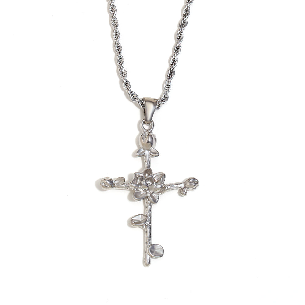 Women's 18k Gold Waterproof Designer Birth Month Flower Cross Tarnish Free Necklace