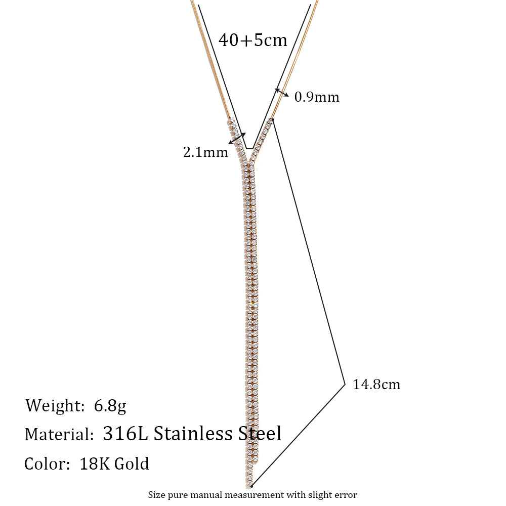 Ladies 18k Gold Stainless Steel Waterproof Snake Chain Y-shaped Zircon Flow Velocity Necklace