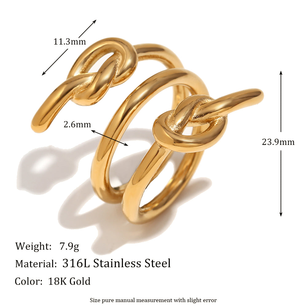 Ladies 18k Gold Stainless Steel Waterproof Three Layers Knot High Fashion Rings